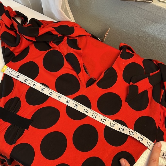 Zara Orange-red Black Chic Polka Dot Asymmetrical dress midi scarf S black label - Picture 12 of 17
